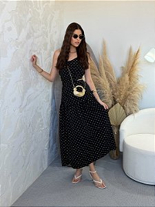 Vestido Madri Preto Poá Midi