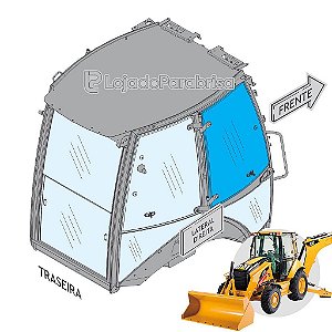 Vidro Superior da Porta Direita Retroescavadeira Caterpillar 416E