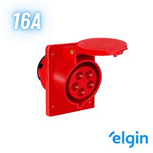 Tomada Industrial Embutir 16a 4p+t 6h 415v Ip44 Elgin - Vermelho