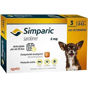 Antipulgas E Carrapatos Zoetis Simparic 1,3-2,5kg 5mg 3 Comp.