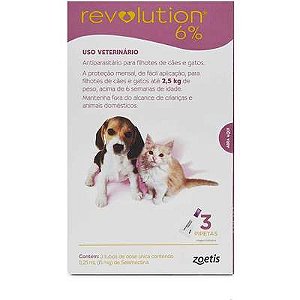Antipulgas E Carrapatos Zoetis Revolution 6% 0,25ml Para CÃes E Gatos Filhotes 3 Ampolas