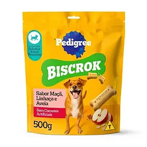 Biscoito Pedigree Biscrok Caes Adulto RaÇas Pequenas MaÇa, LinhaÇa  E Aveia  500g
