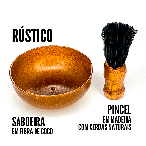 Saboeira e Pincel Rústico Barber em Madeira com Cerdas Naturais para Barbear