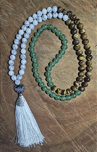 Japamala Quartzo Verde + Howlita + Olho de Tigre