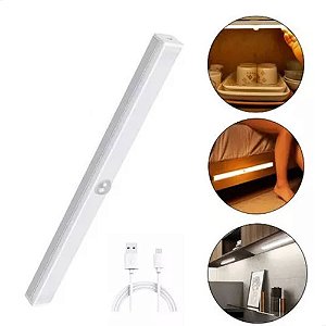 Luminária Barra De Led Branca Sensor De Presença Movimento Luz Portatil Recarregável Usb Spot P/ Cozinha Armário