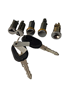 Conjunto de Cilindros c/Chave (ignicão/portas/porta-malas/combustivel) Uno 90 até 2003 - Prêmio - Fiat 75289430 - Logo F