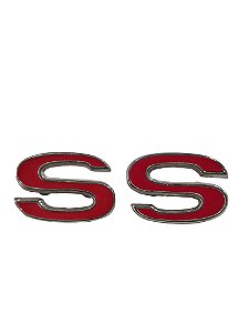 Par Emblema SS Vermelho Grade Painel Traseiro Opala Metal Pino Com Rosca Novo de Época