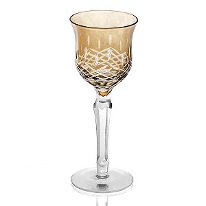 Jogo de 06 peças vinho em Cristal Lapidado âmbar