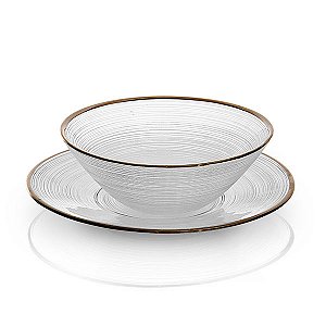 Prato sobremesa borda ouro