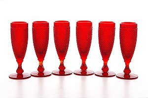 Jogo 06 taças champanhe Bico de Jaca vermelha – 120 ml