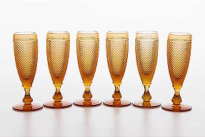 Jogo 06 taças champanhe Bico de Jaca ambar – 120 ml