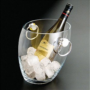 Balde de vidro para vinho com alça prata