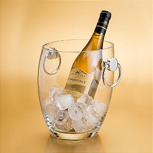 Balde de Vidro para Vinho e Espumante com Alça Prata