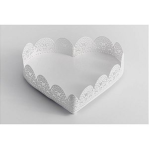 Bandeja ferro coração Fancy Laces pequena branca
