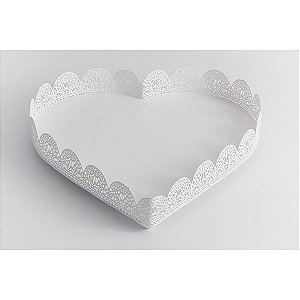Bandeja de ferro coração Fancy Laces grande branca