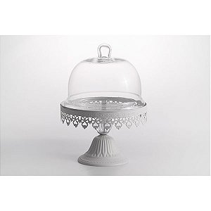 Prato para doces metal e vidro Laces Edge branco