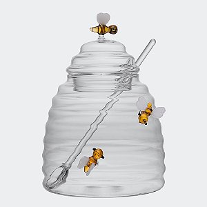 Açucareiro de Vidro com Colher e Tampa Lovely Bee (500 ml)