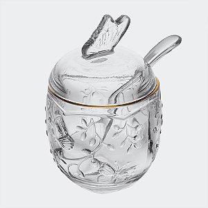 Açucareiro de Vidro com Colher New Butterfly e Fio de Ouro (250ml)