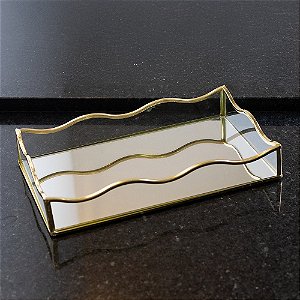 Bandeja Decorativa Retangular Metal Ocean Dourada com Espelho