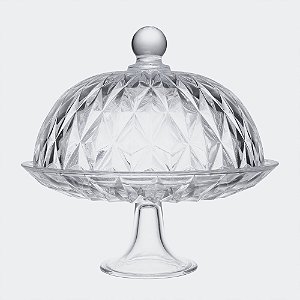 Prato para Bolo com Pé e Tampa Diamond em Cristal Ecológico