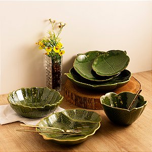 Centro de Mesa Decorativo em Cerâmica Banana Leaf Verde