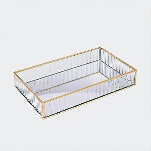 Bandeja de Metal com Espelho Dourada 25x15x4 cm