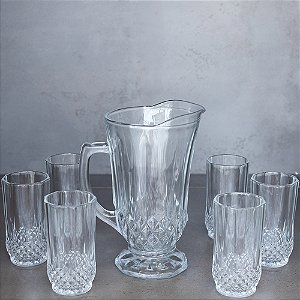 Conjunto 7 Peças Jarra (1,25 L) com 6 Copos de Vidro Diamante