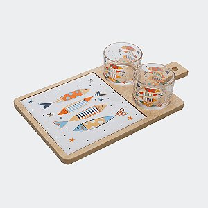 Conjunto Petisqueira com Bandeja de Bambu e Tábua Iki - 2 Peças