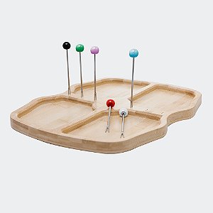Petisqueira em Bambu com 6 Garfinhos 38x30 cm - 7 Peças
