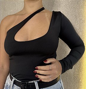 Body manga longa preto