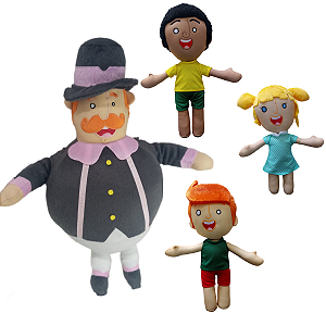 Kit Pelúcias Bita 50cm Amigos Tito Lila Dan Bordados Macios