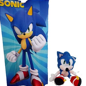 KIT TOALHA E PELÚCIA GIGANTE DO SONIC 50X44 CM MACIO LINDO