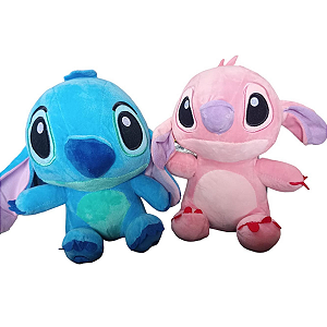 Combo Pelúcia Casal Stitch e Angel Namorados Musical 22 cm