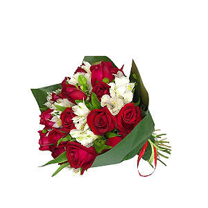 Buquê Sintonia com 12 Rosas e Astromélias