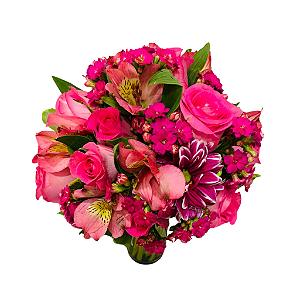 Arranjo de Rosas com Astromélias Rosadas