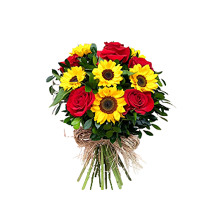 Buquê Premium de Rosas e Girassól