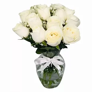 Vaso Com  12 Rosas Brancas