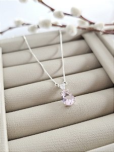 Colar com Pingente Gota em Zircônia Rosa