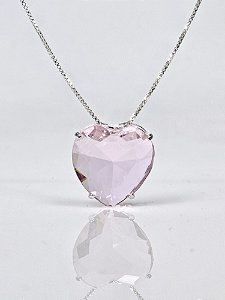 Colar com Pingente Coração de Zircônia Rosa