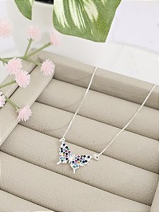 Gargantilha Borboleta Zircônias Coloridas