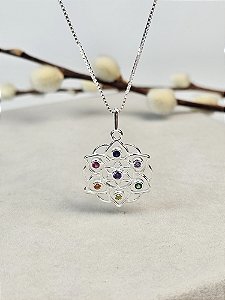 Colar com Pingente Mandala com Zircônia Colors