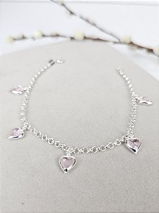 Pulseira de Zircônia Coração Rosa