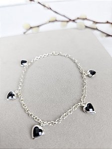 Pulseira com Zircônias Coração Preto