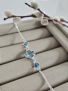 Pulseira Trevo e Zircônia Azul