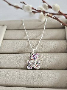 Colar com Pingente Ursinho Cravejado Colorido