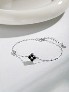 Pulseira Mini Trevo (preto) E Zircônia Prata 925 E Ródio