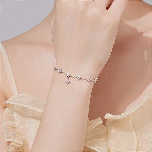 Pulseira mini trevos e pontos de luz prata 925 e ródio