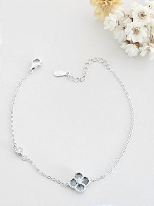 Pulseira mini trevo (cinza escuro) e zircônia prata 925 e ródio