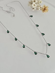 Gargantilha chocker gotas de zircônia 5A verde prata 925 e ródio