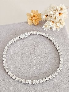 Pulseira Riviera Moissanite 3mm prata 925 e ródio/ 18 cm